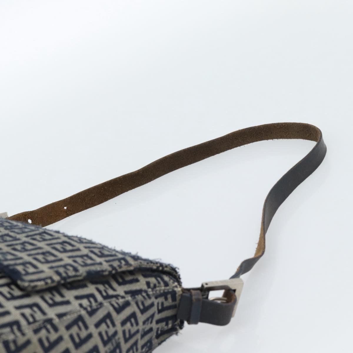 FENDI Zucchino Canvas Mamma Baguette Shoulder Bag Navy Silver Auth 185018