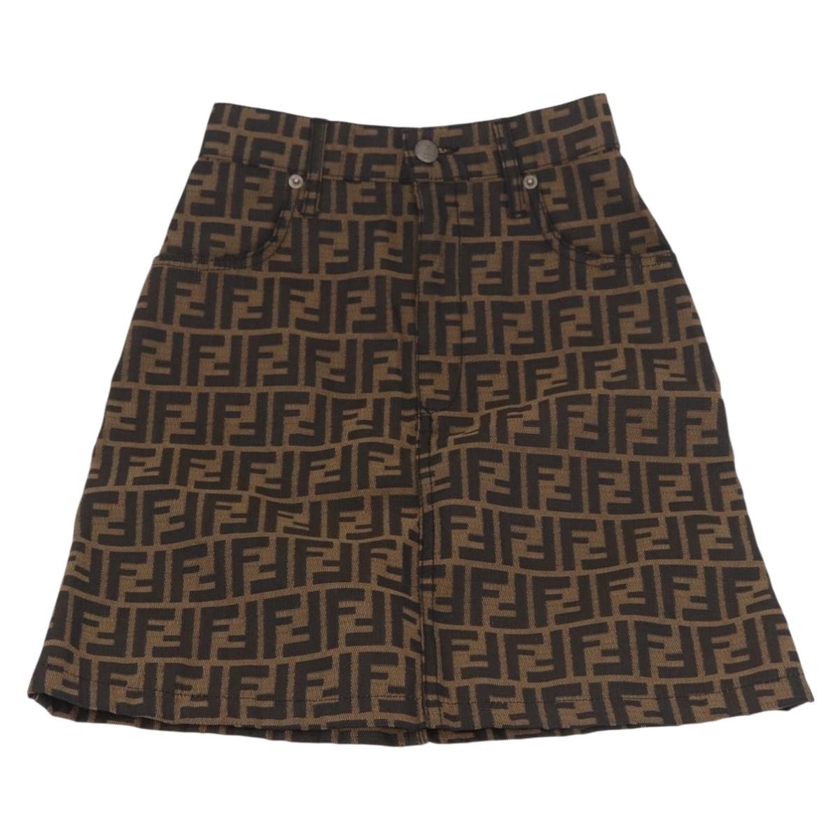FENDI Zucca Canvas Skirt Black Brown Auth 185019A