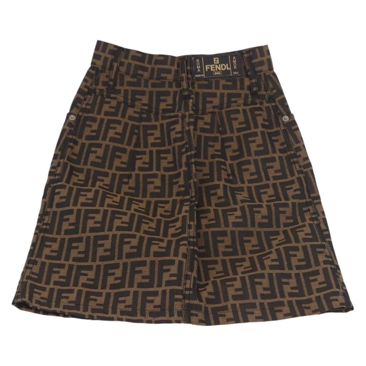 FENDI Zucca Canvas Skirt Black Brown Auth 185019A