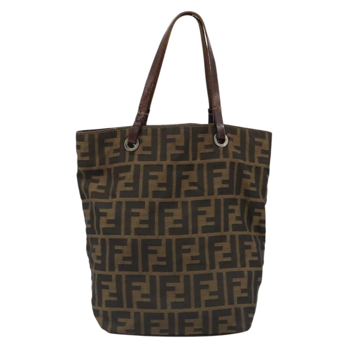 FENDI Zucca Canvas Hand Bag Black Brown Auth 185020