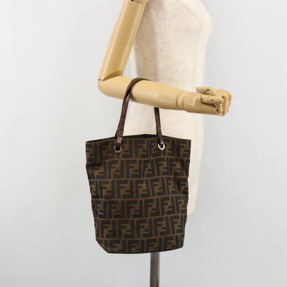 FENDI Zucca Canvas Hand Bag Black Brown Auth 185020
