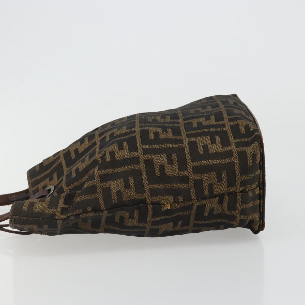 FENDI Zucca Canvas Hand Bag Black Brown Auth 185020
