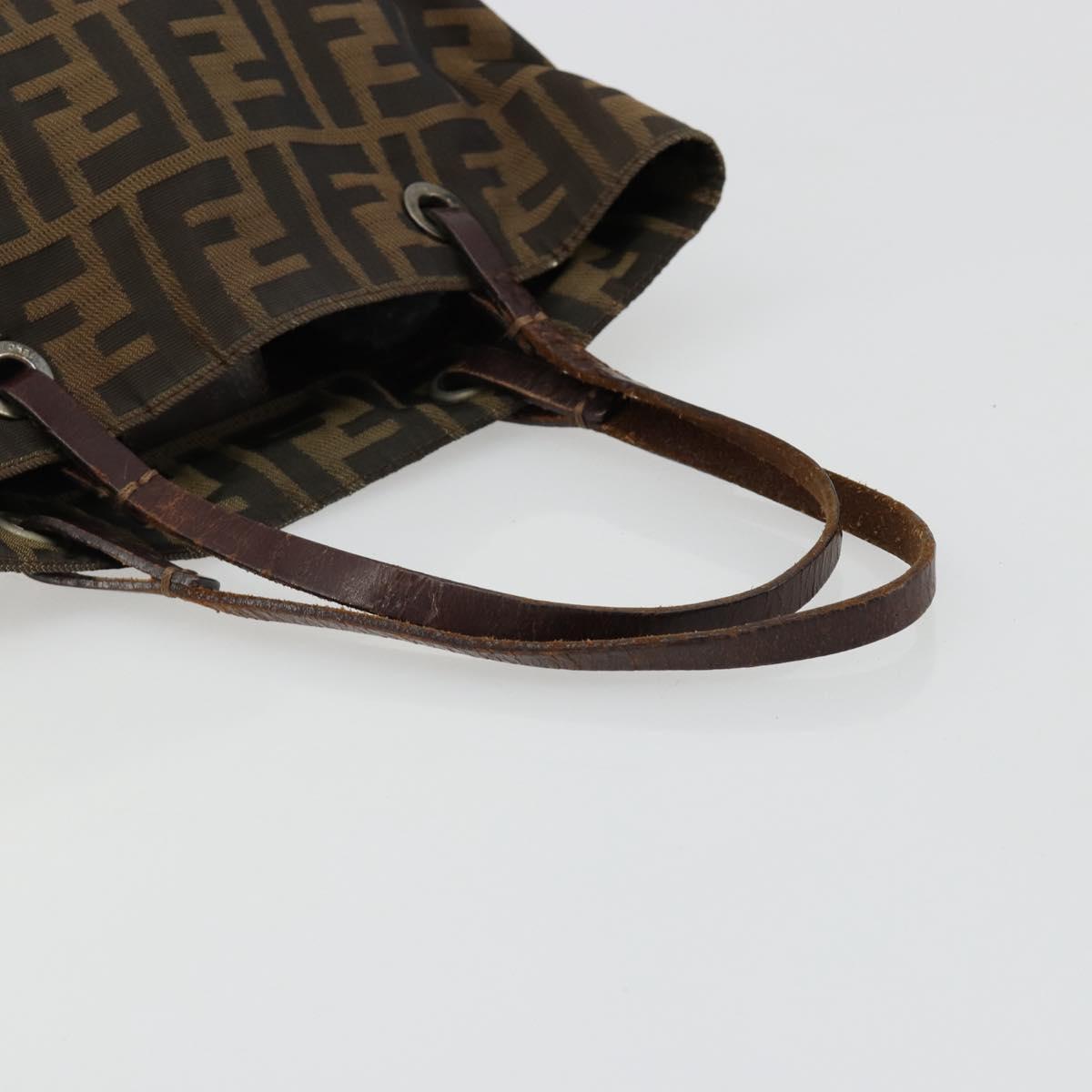 FENDI Zucca Canvas Hand Bag Black Brown Auth 185020