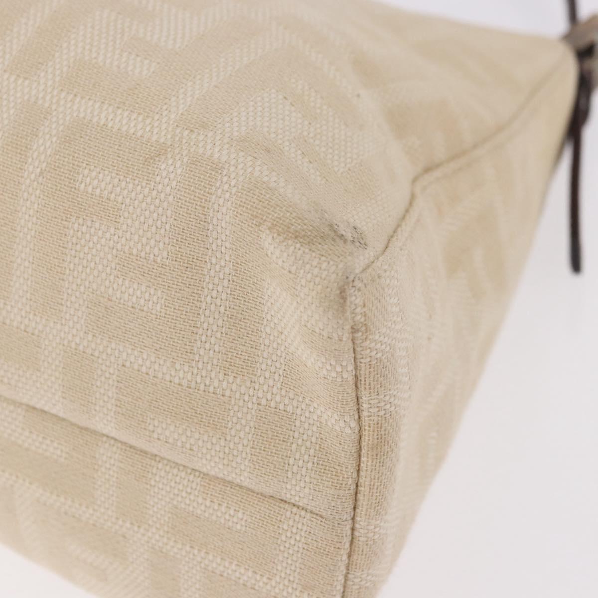 FENDI Zucca Canvas Mamma Baguette Shoulder Bag Beige Silver Auth 185021V