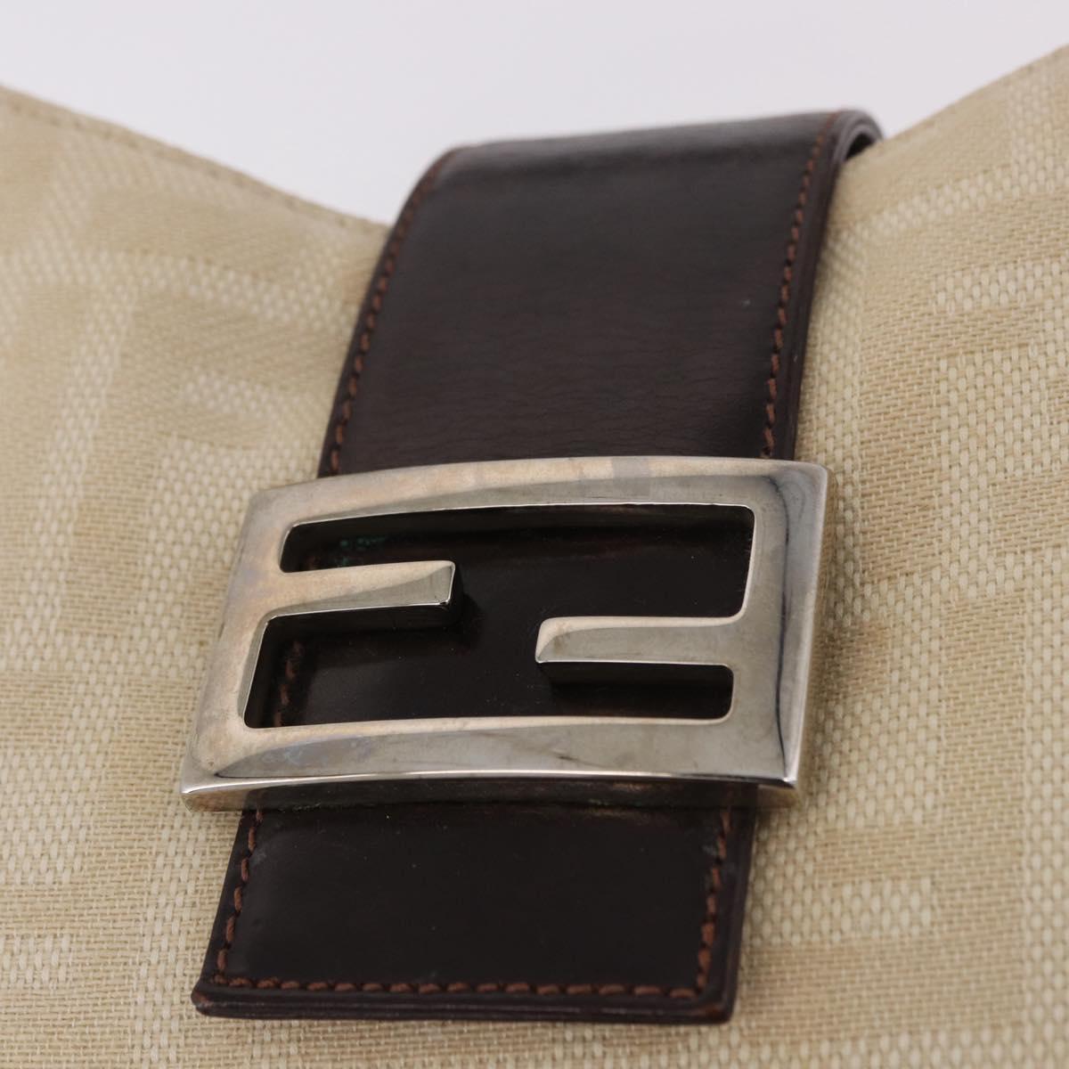 FENDI Zucca Canvas Mamma Baguette Shoulder Bag Beige Silver Auth 185021V