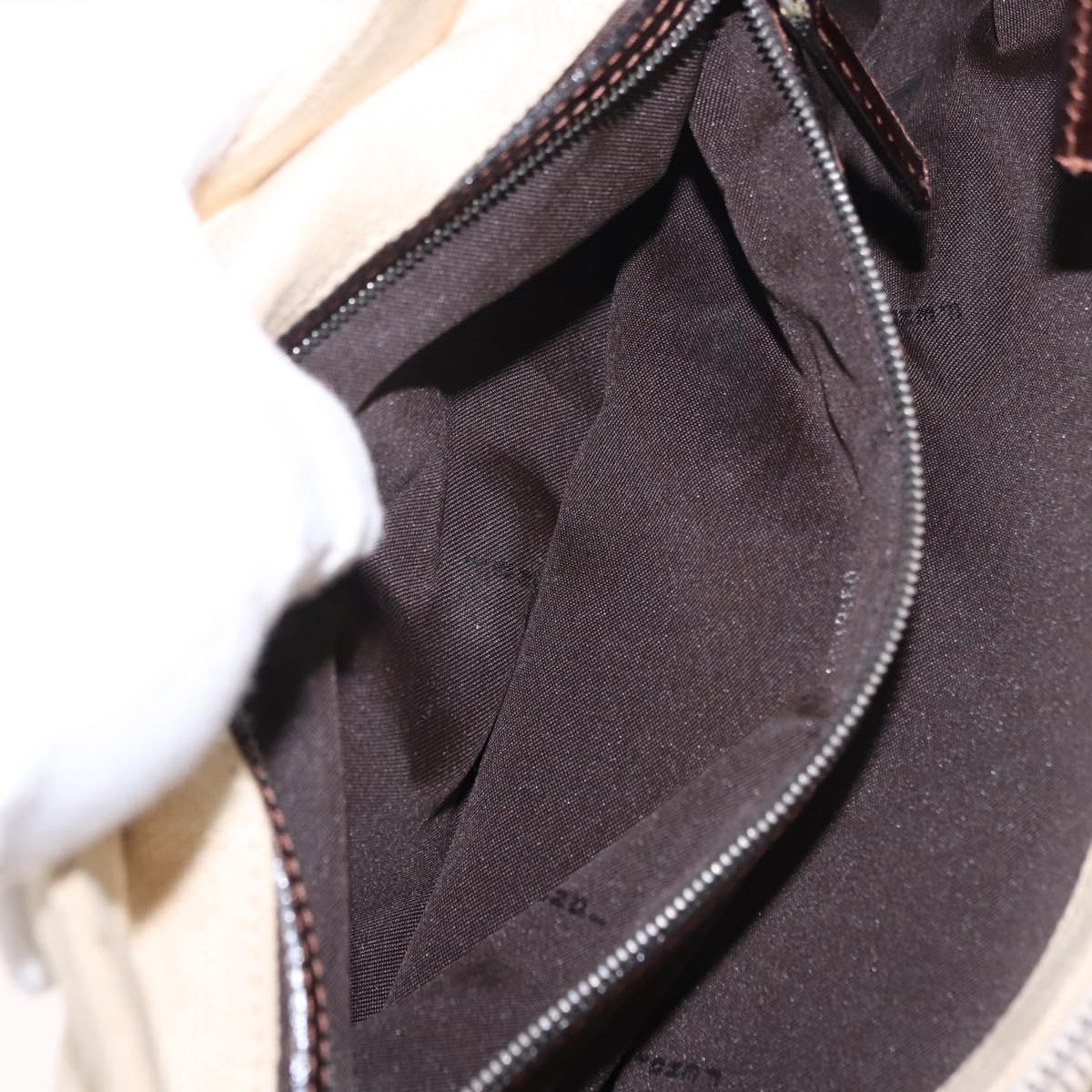 FENDI Zucca Canvas Mamma Baguette Shoulder Bag Beige Silver Auth 185021V