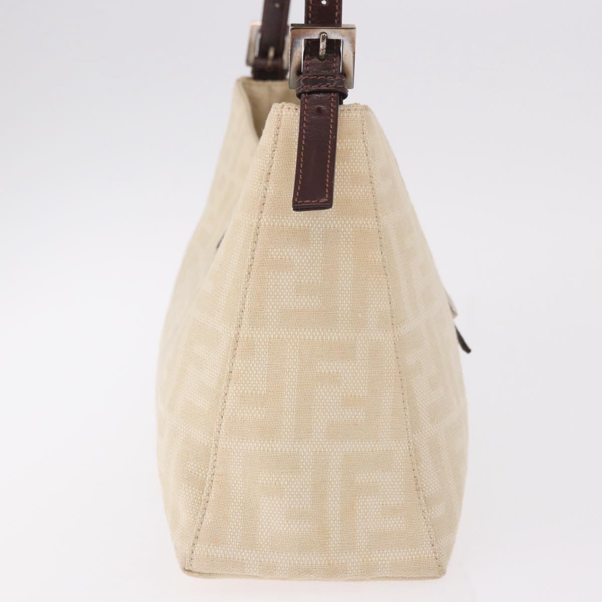 FENDI Zucca Canvas Mamma Baguette Shoulder Bag Beige Silver Auth 185021V