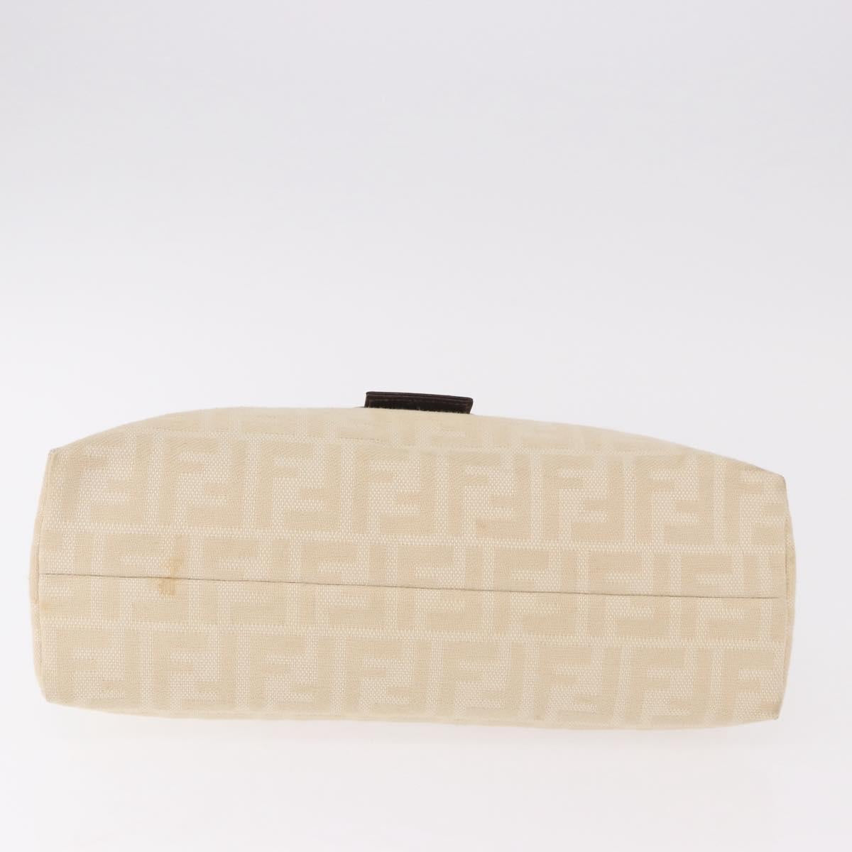FENDI Zucca Canvas Mamma Baguette Shoulder Bag Beige Silver Auth 185021V