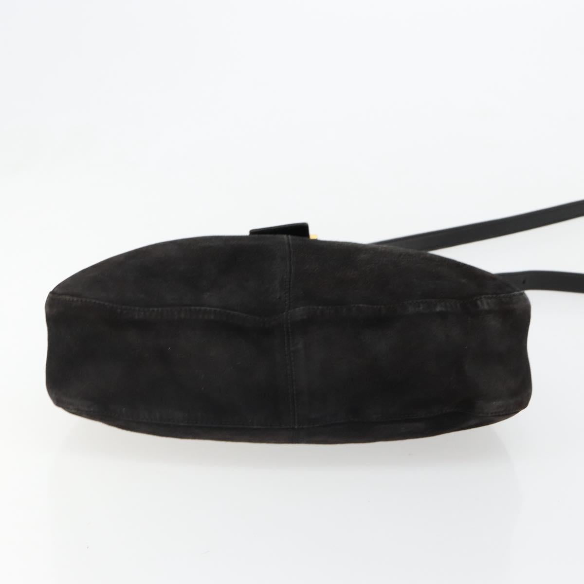 FENDI Mamma Baguette Shoulder Bag Suede Black Gold Auth 185022