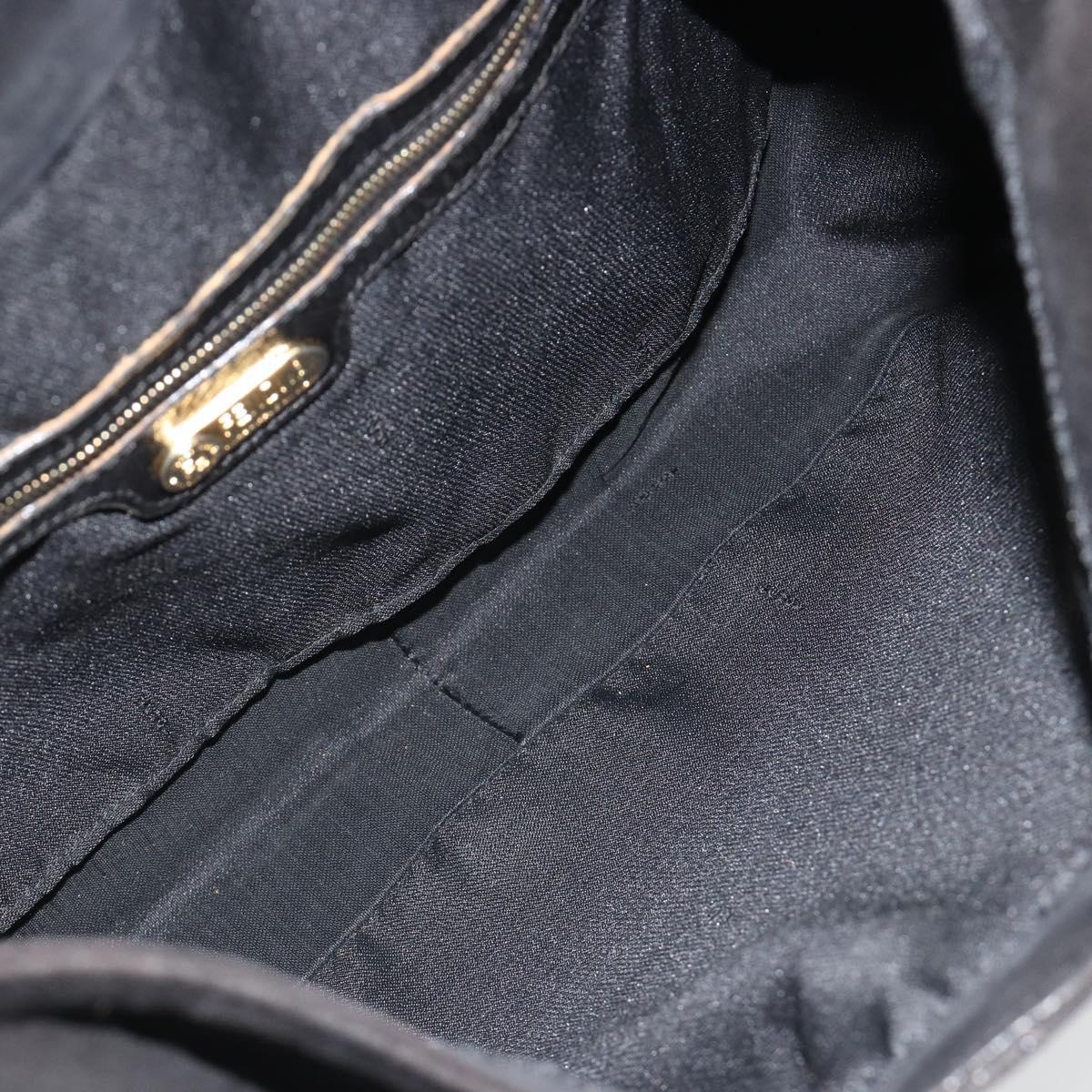 FENDI Mamma Baguette Shoulder Bag Suede Black Gold Auth 185022