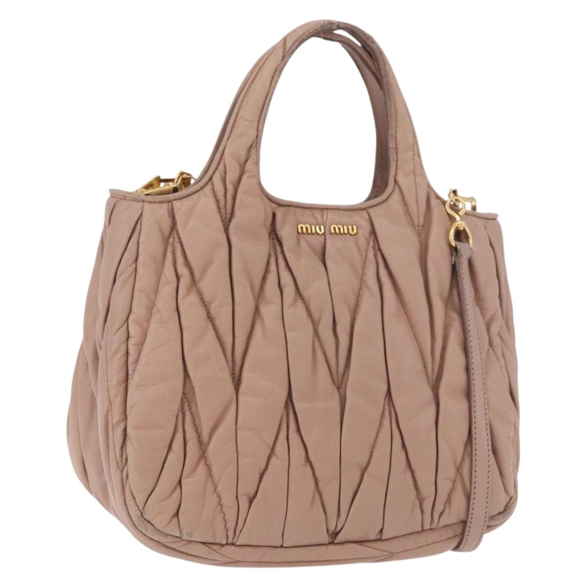 Miu Miu Matelasse Hand Bag Leather 2way Beige Gold Auth 185023