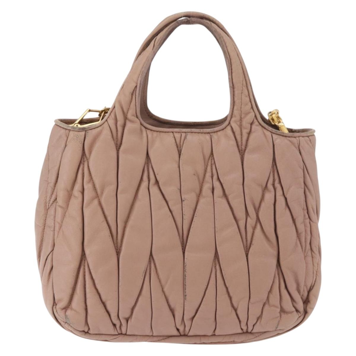 Miu Miu Matelasse Hand Bag Leather 2way Beige Gold Auth 185023