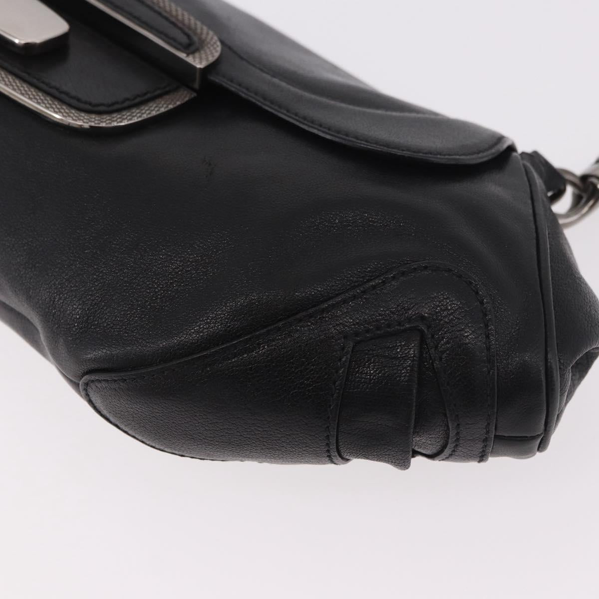 PRADA Chain Shoulder Bag Leather Black Silver Auth 185024SAM