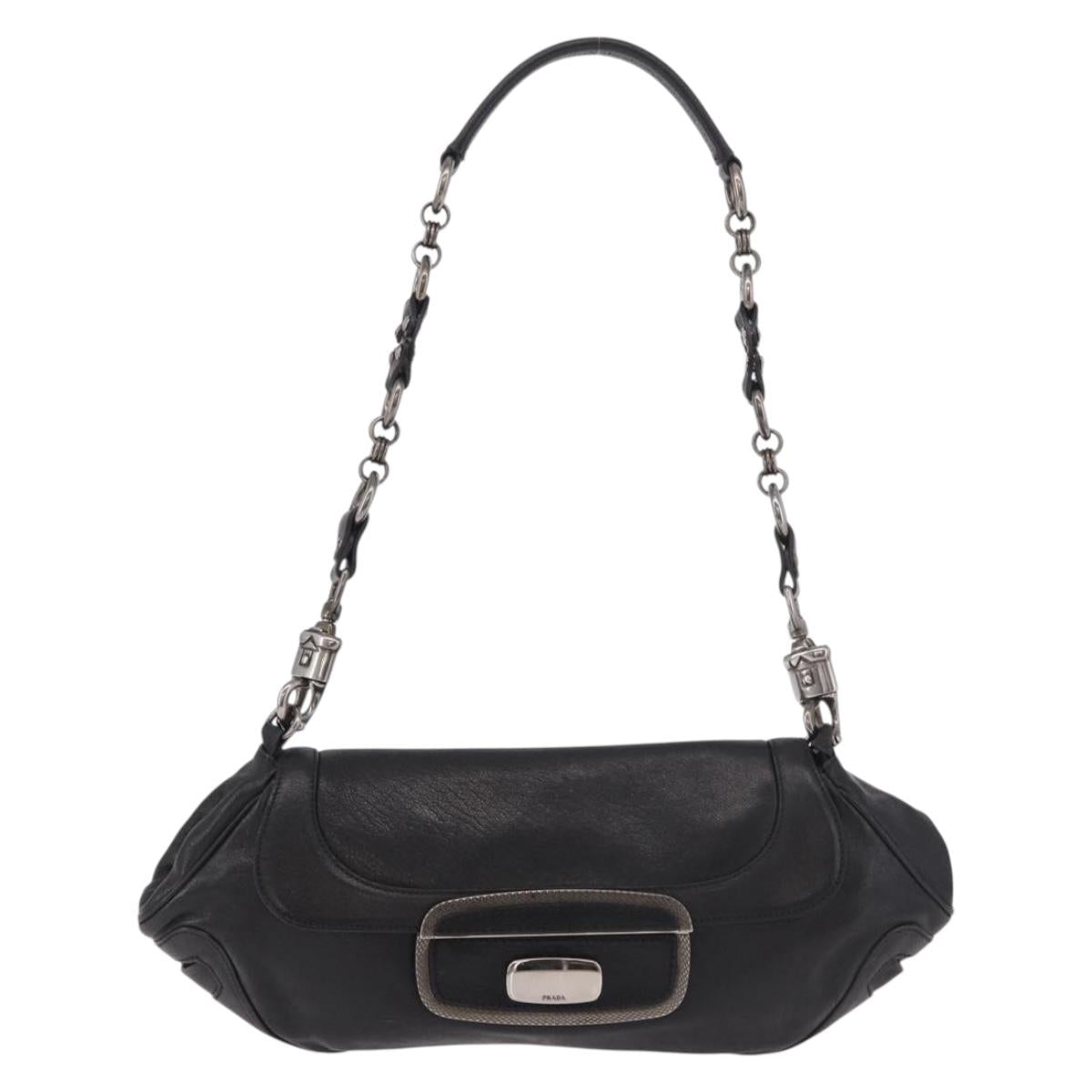PRADA Chain Shoulder Bag Leather Black Silver Auth 185024SAM