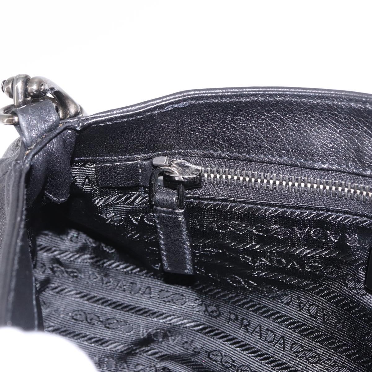 PRADA Chain Shoulder Bag Leather Black Silver Auth 185024SAM