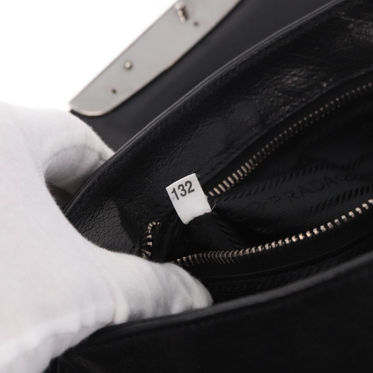 PRADA Chain Shoulder Bag Leather Black Silver Auth 185024SAM