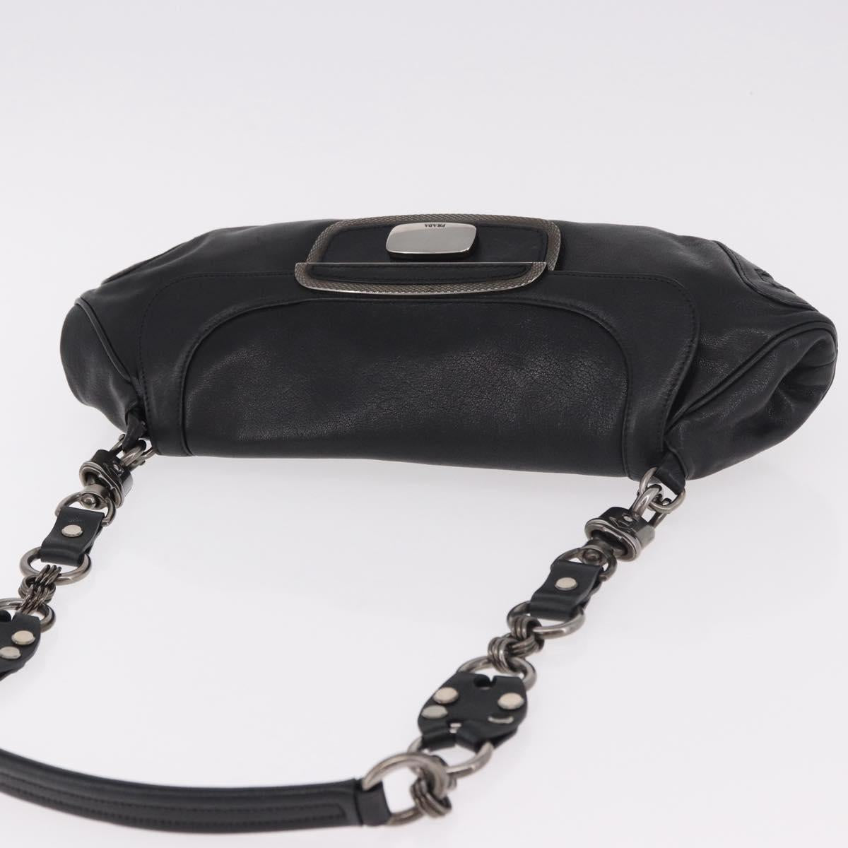 PRADA Chain Shoulder Bag Leather Black Silver Auth 185024SAM