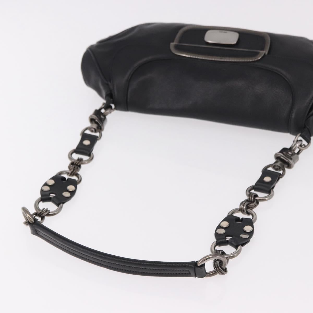 PRADA Chain Shoulder Bag Leather Black Silver Auth 185024SAM