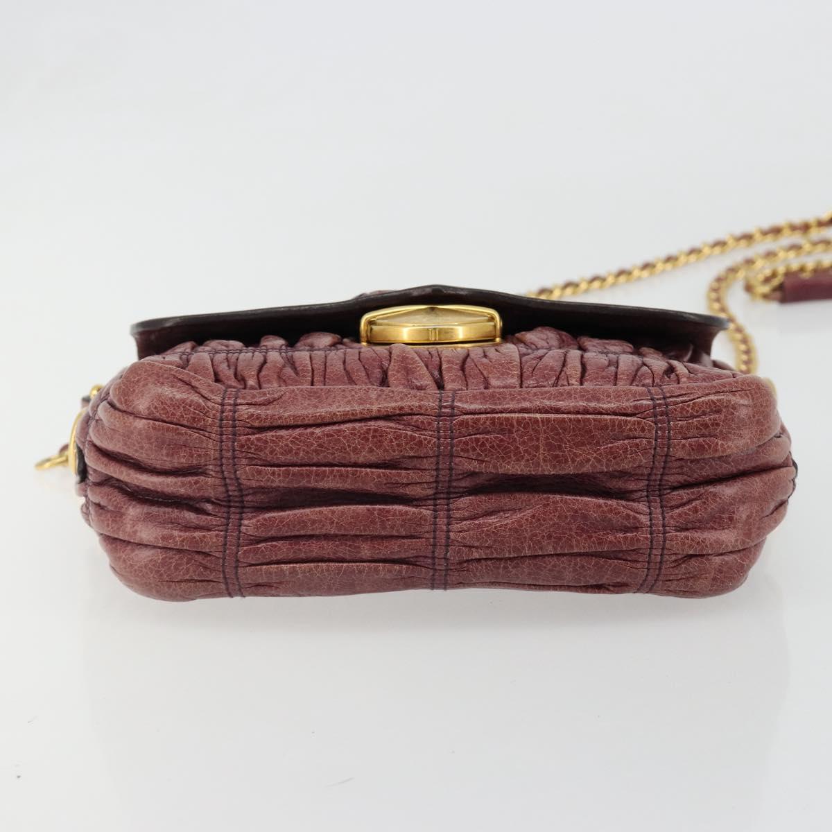 PRADA Gathered Chain Shoulder Bag Leather 2way Purple Gold Auth 185025A