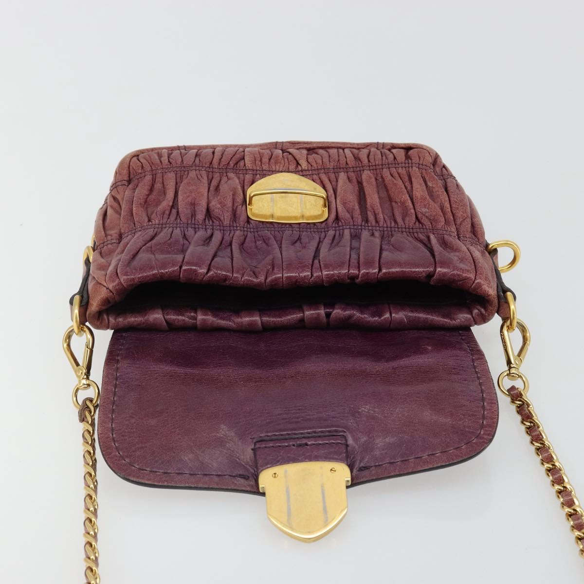 PRADA Gathered Chain Shoulder Bag Leather 2way Purple Gold Auth 185025A