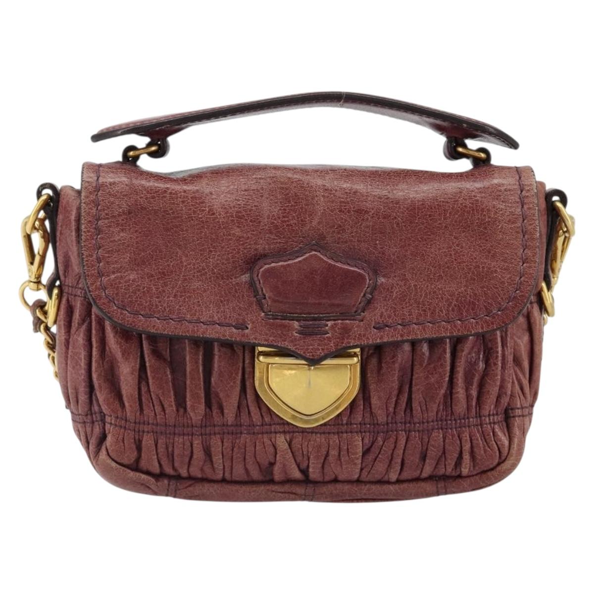 PRADA Gathered Chain Shoulder Bag Leather 2way Purple Gold Auth 185025A
