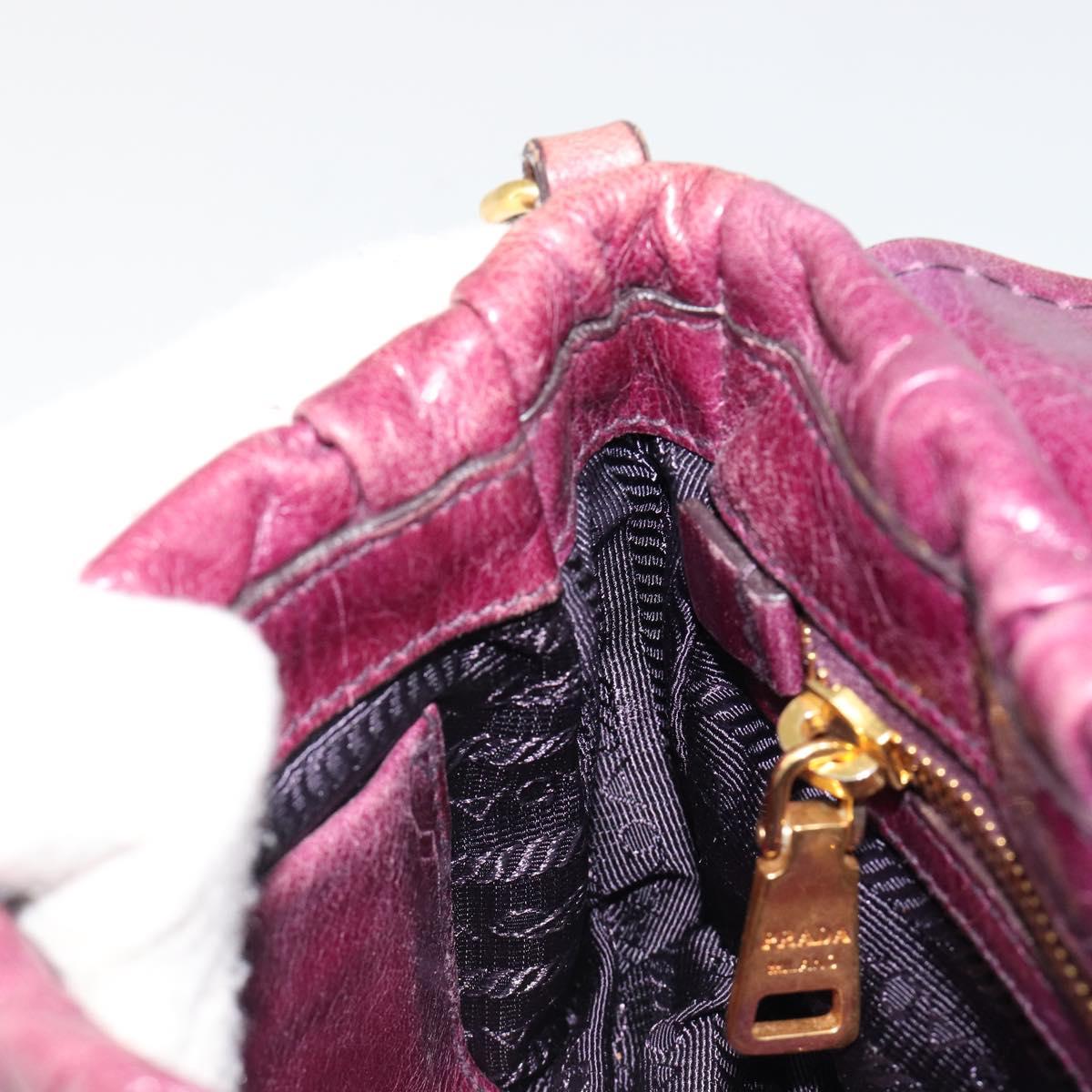 PRADA Gathered Chain Shoulder Bag Leather 2way Purple Gold Auth 185025A