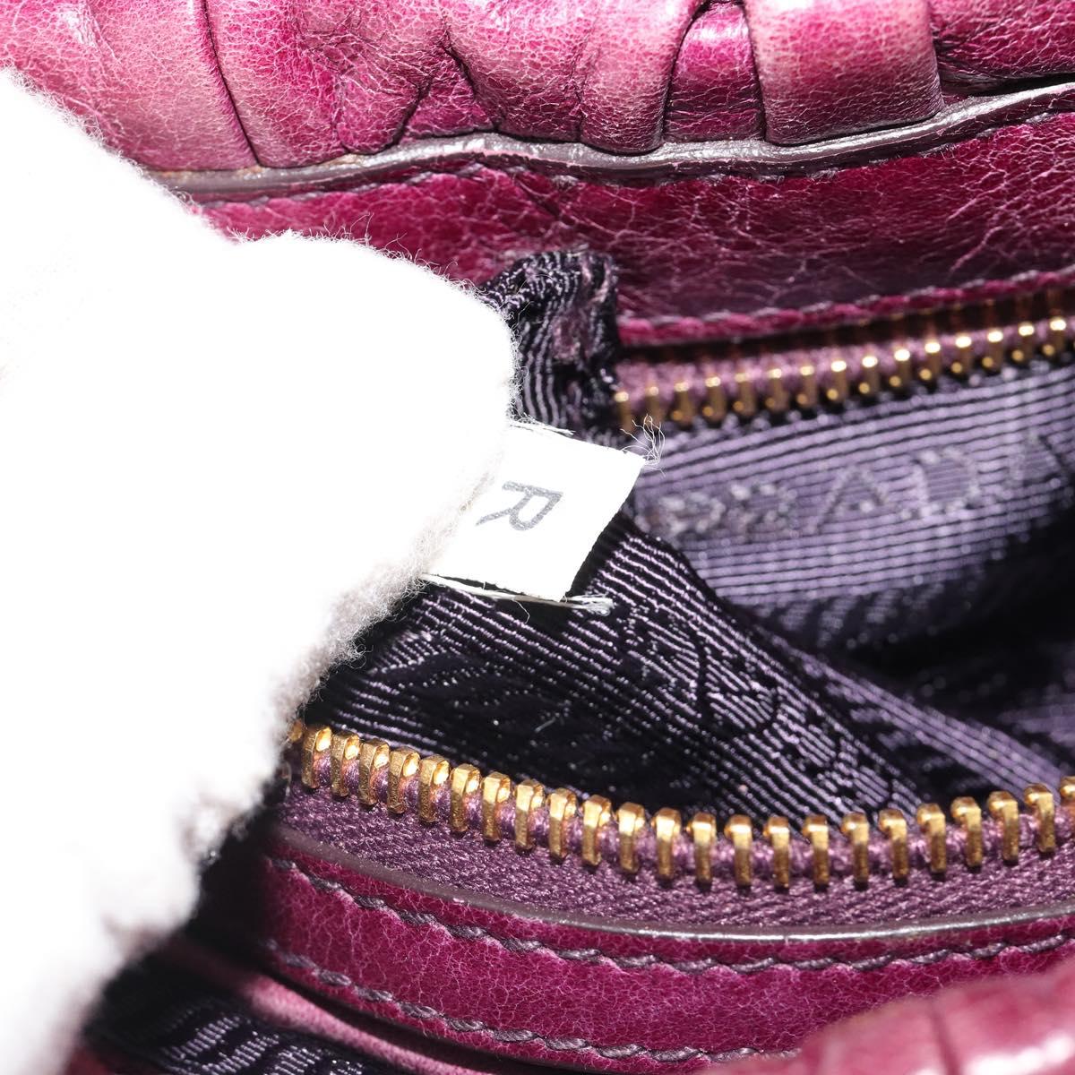 PRADA Gathered Chain Shoulder Bag Leather 2way Purple Gold Auth 185025A