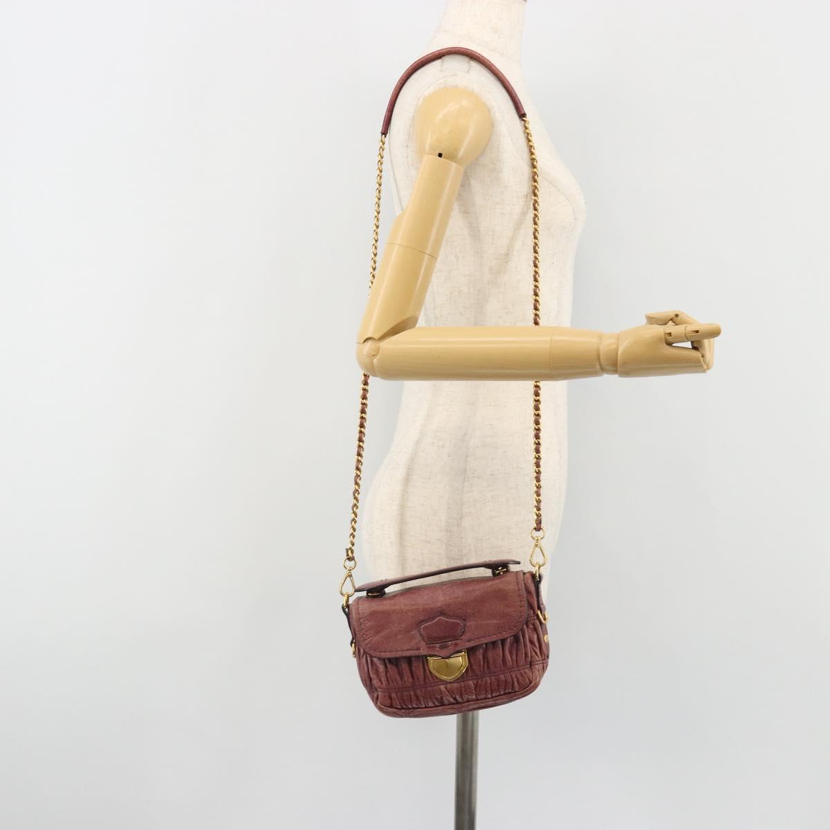 PRADA Gathered Chain Shoulder Bag Leather 2way Purple Gold Auth 185025A