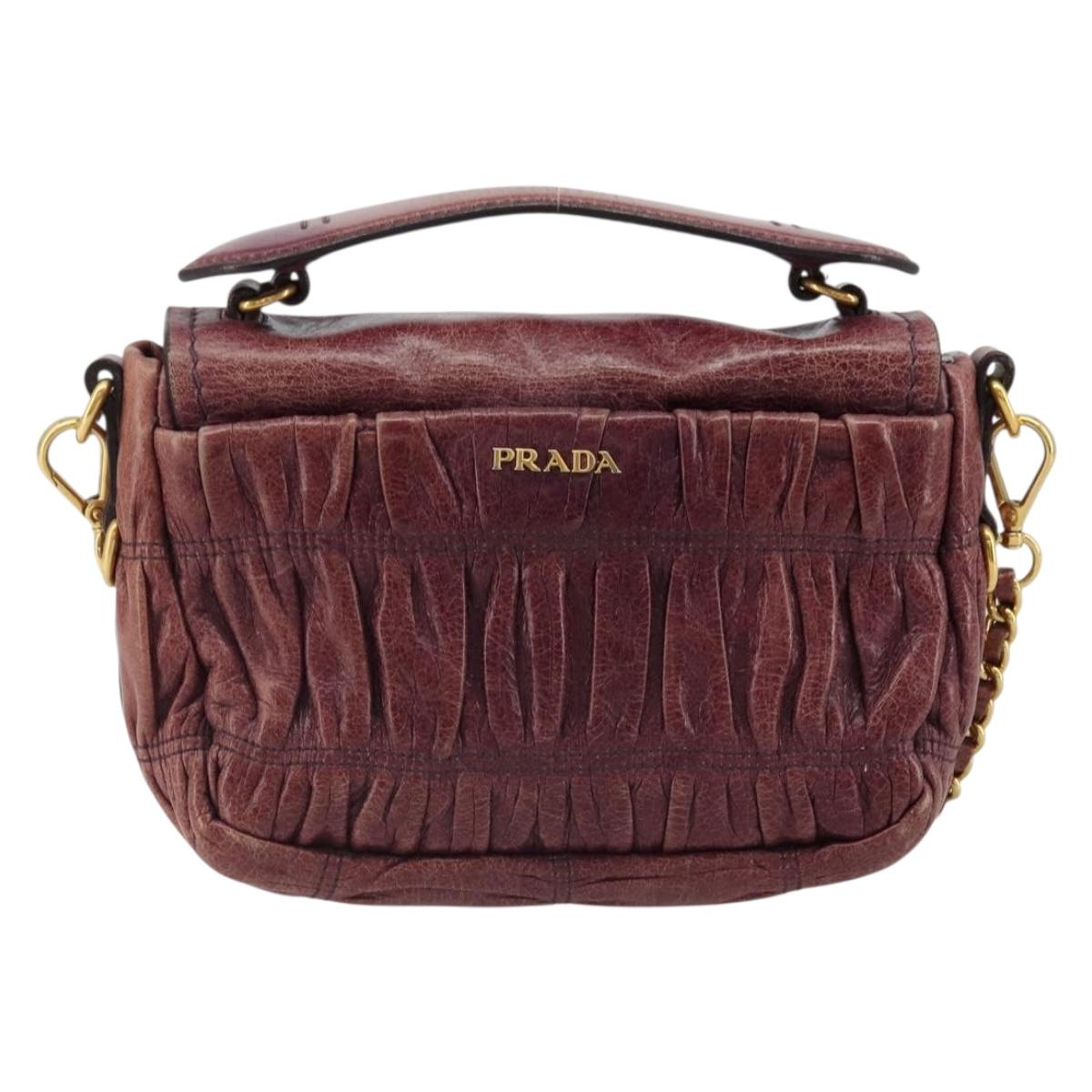 PRADA Gathered Chain Shoulder Bag Leather 2way Purple Gold Auth 185025A