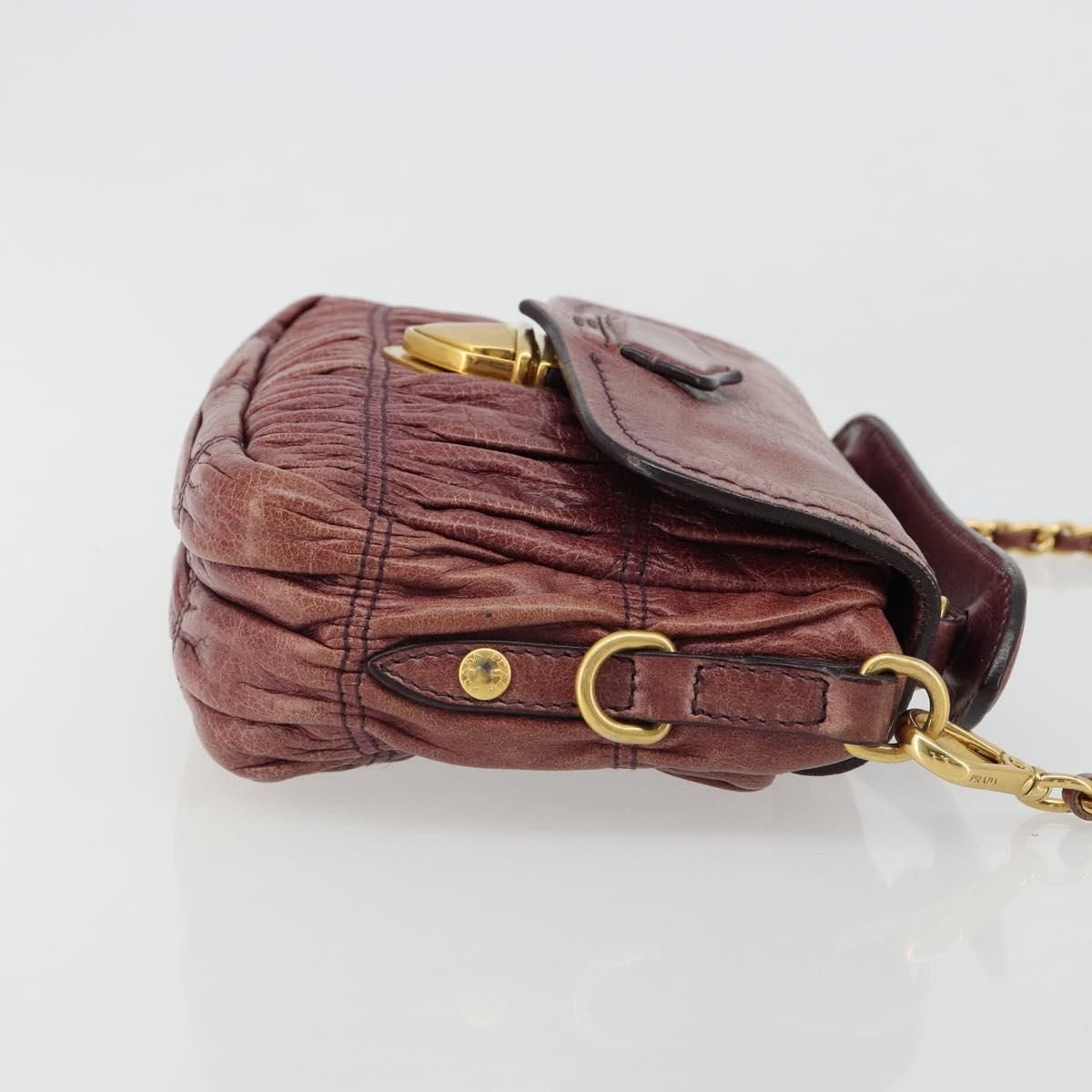 PRADA Gathered Chain Shoulder Bag Leather 2way Purple Gold Auth 185025A