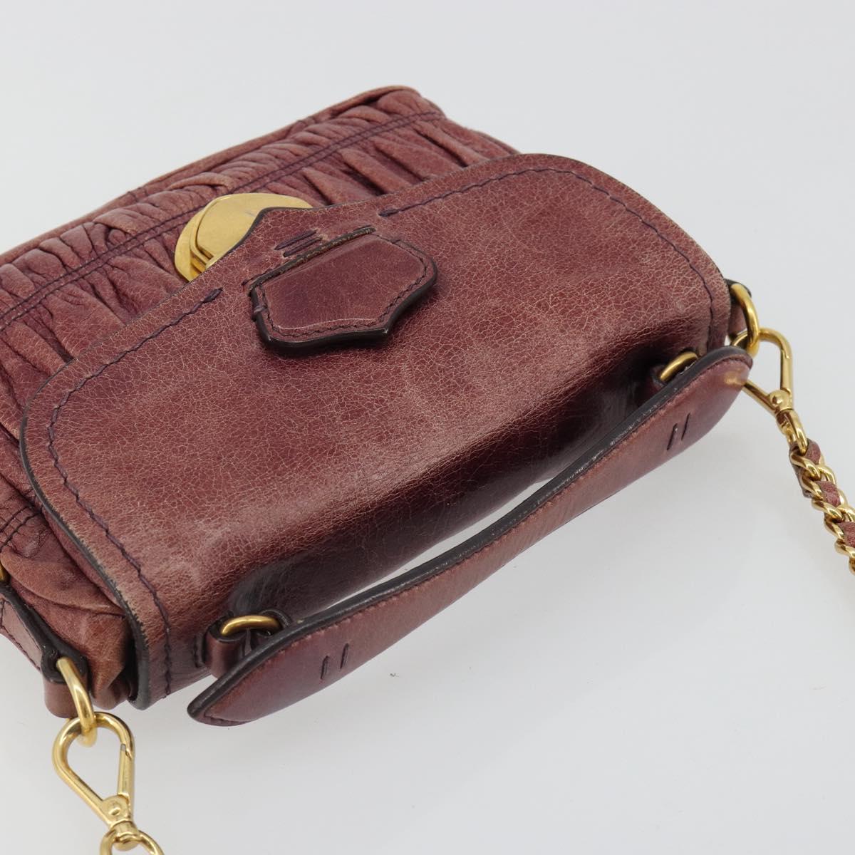PRADA Gathered Chain Shoulder Bag Leather 2way Purple Gold Auth 185025A