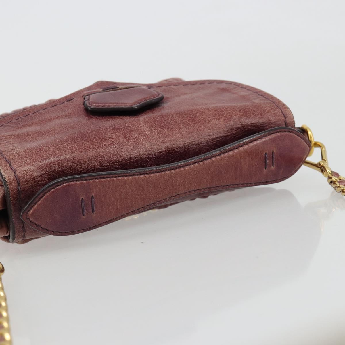 PRADA Gathered Chain Shoulder Bag Leather 2way Purple Gold Auth 185025A