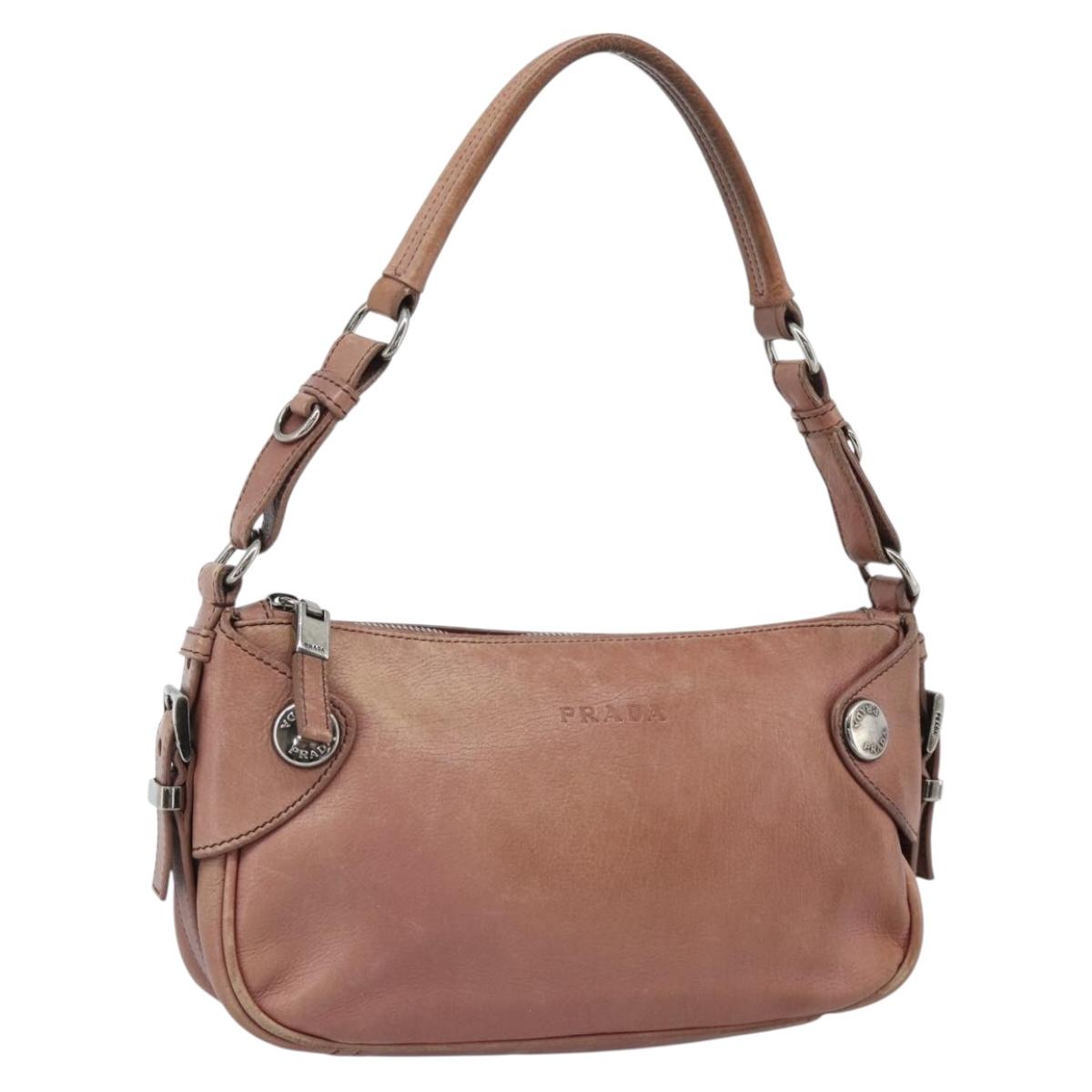 PRADA Shoulder Bag Leather Pink Silver Auth 185026A