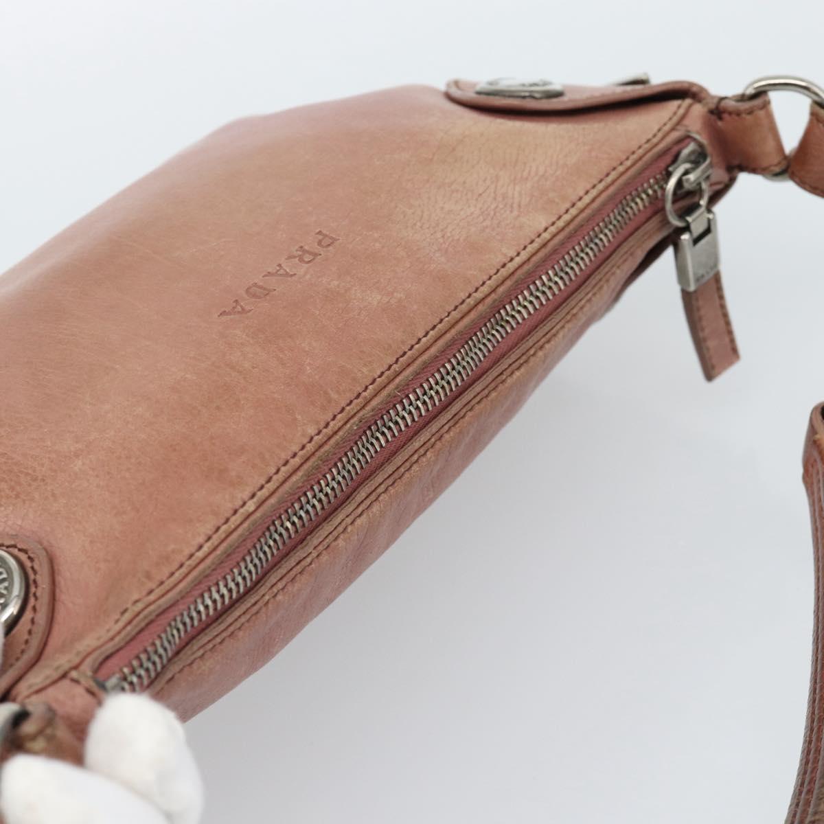 PRADA Shoulder Bag Leather Pink Silver Auth 185026A