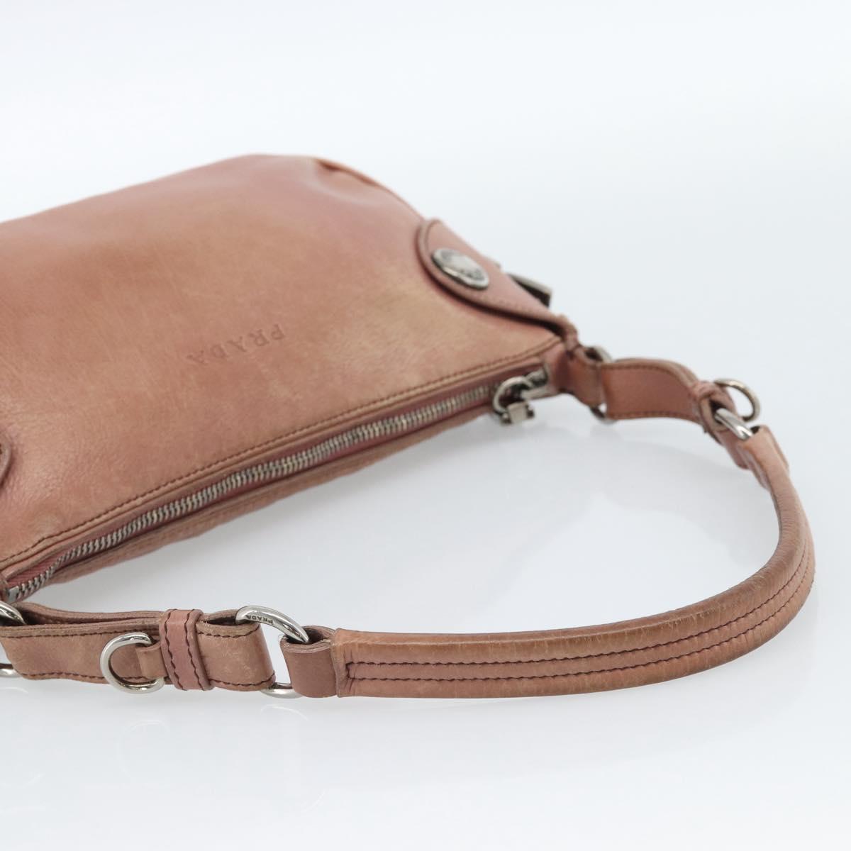 PRADA Shoulder Bag Leather Pink Silver Auth 185026A