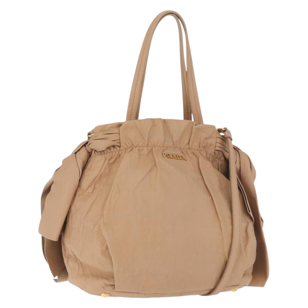 PRADA Tote Bag Canvas Leather 2way Beige Gold Auth 185028V