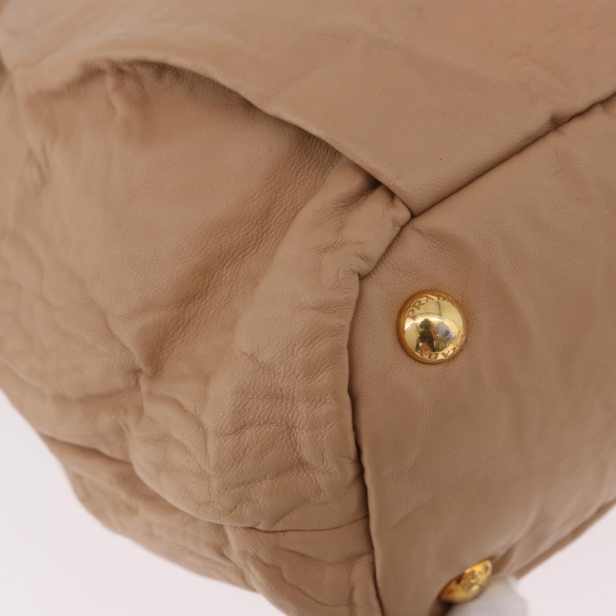 PRADA Tote Bag Canvas Leather 2way Beige Gold Auth 185028V