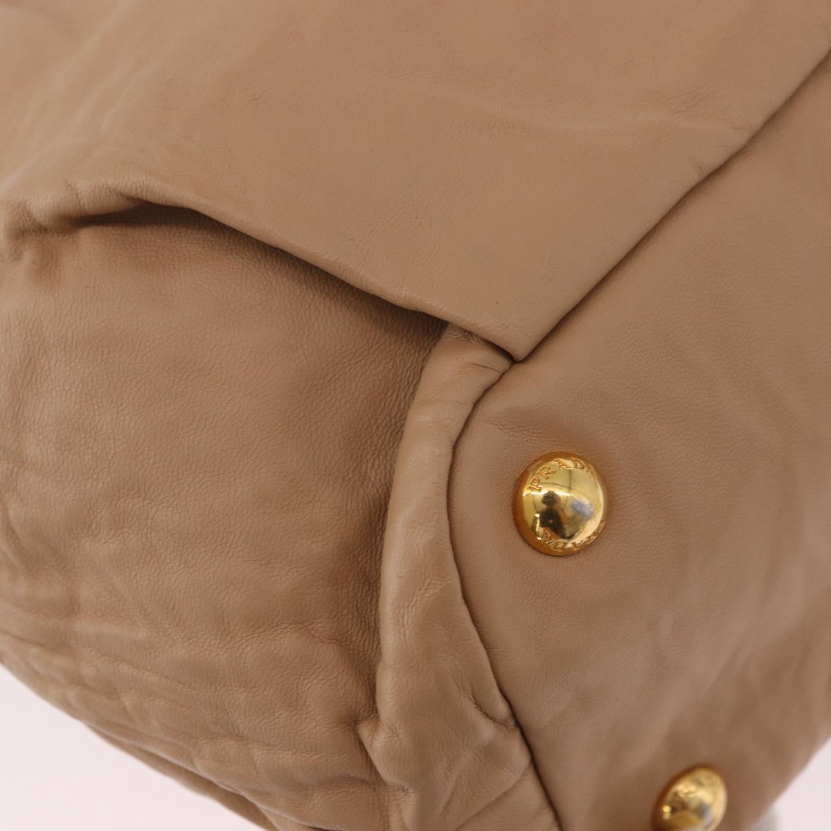 PRADA Tote Bag Canvas Leather 2way Beige Gold Auth 185028V