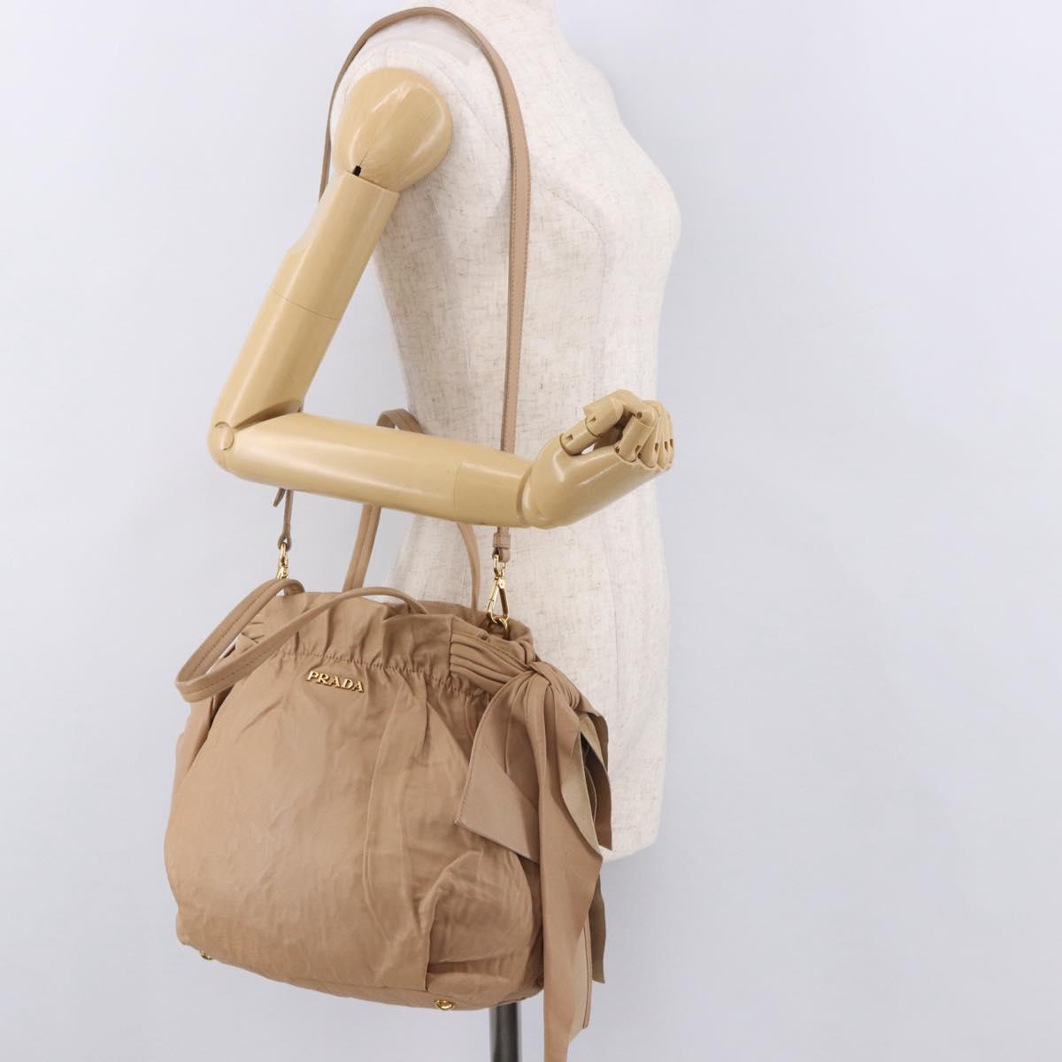PRADA Tote Bag Canvas Leather 2way Beige Gold Auth 185028V