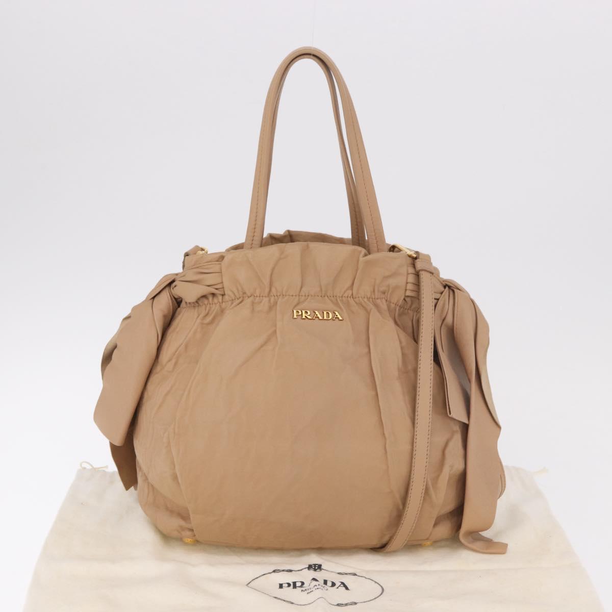 PRADA Tote Bag Canvas Leather 2way Beige Gold Auth 185028V