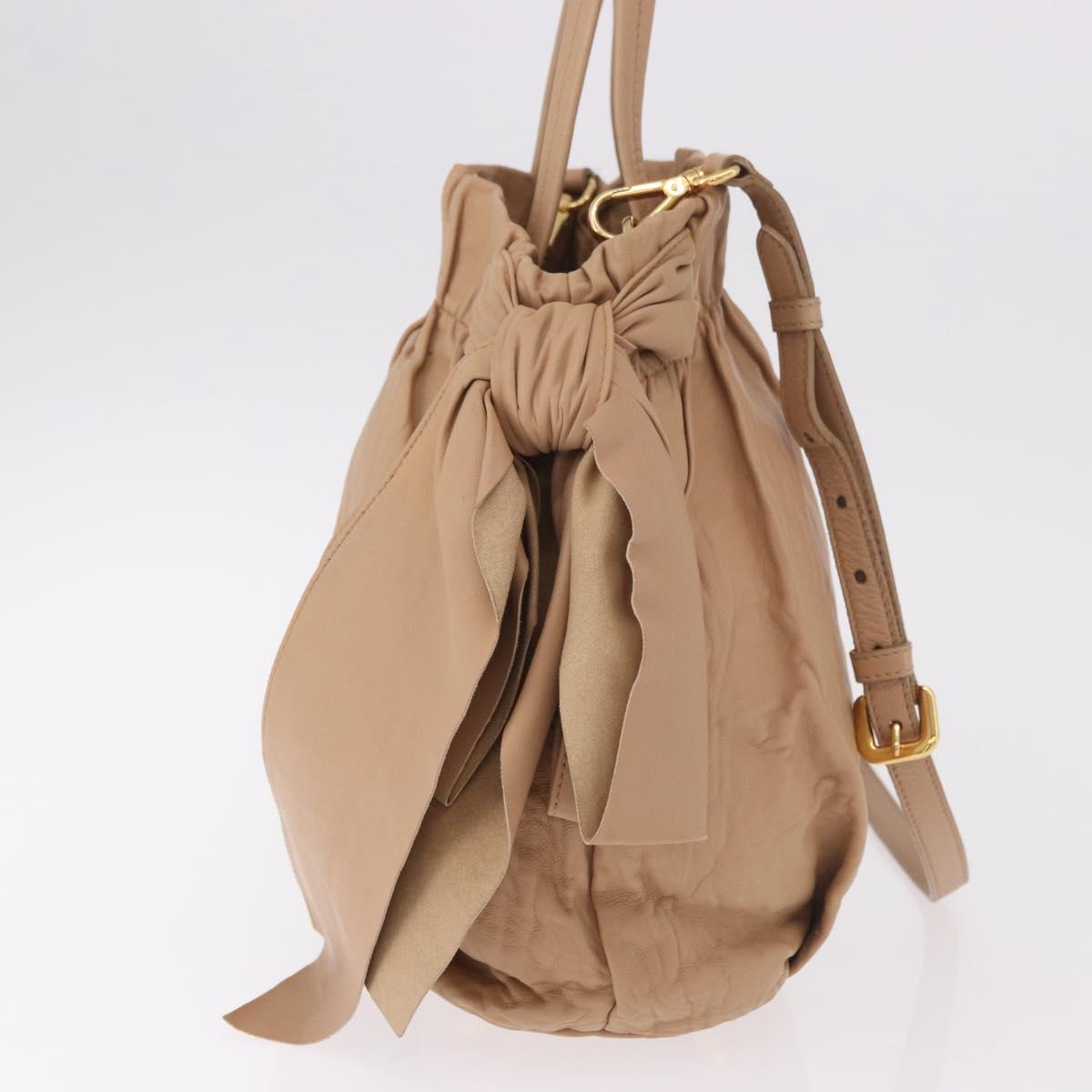 PRADA Tote Bag Canvas Leather 2way Beige Gold Auth 185028V