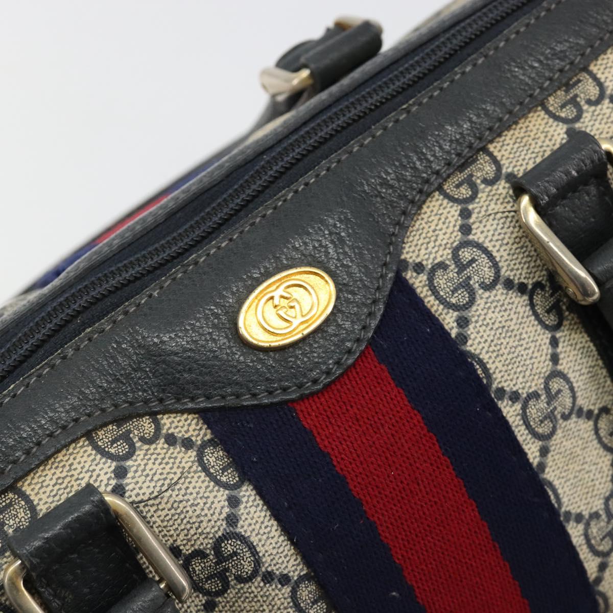 GUCCI GG Supreme Sherry Line Boston Bag PVC Navy Gold 012 3842 58 Auth 185029