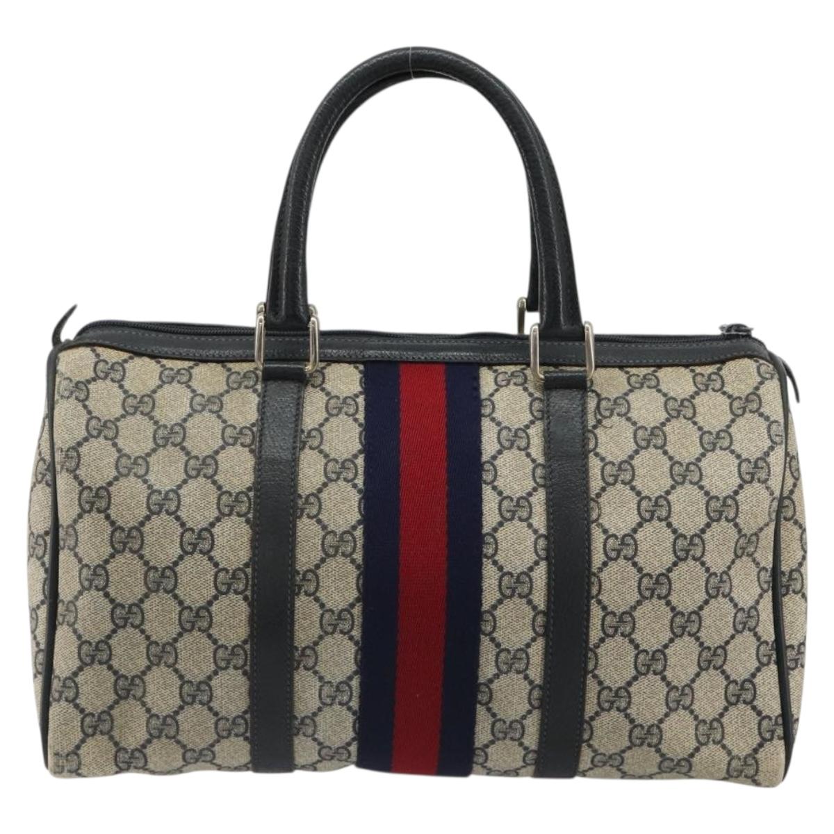 GUCCI GG Supreme Sherry Line Boston Bag PVC Navy Gold 012 3842 58 Auth 185029