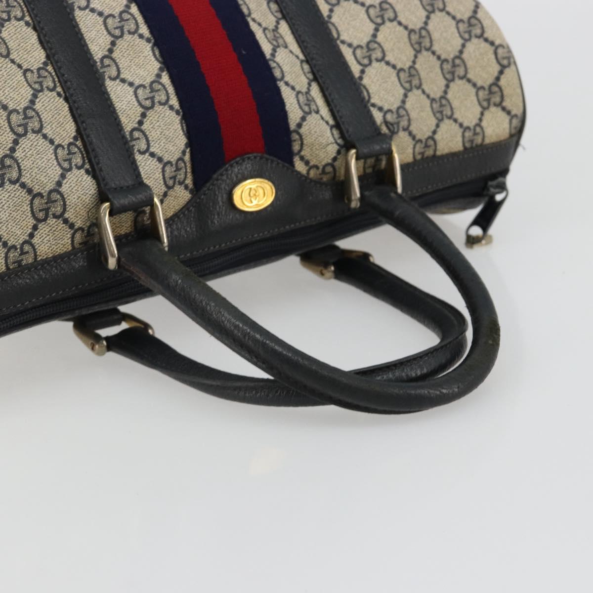GUCCI GG Supreme Sherry Line Boston Bag PVC Navy Gold 012 3842 58 Auth 185029