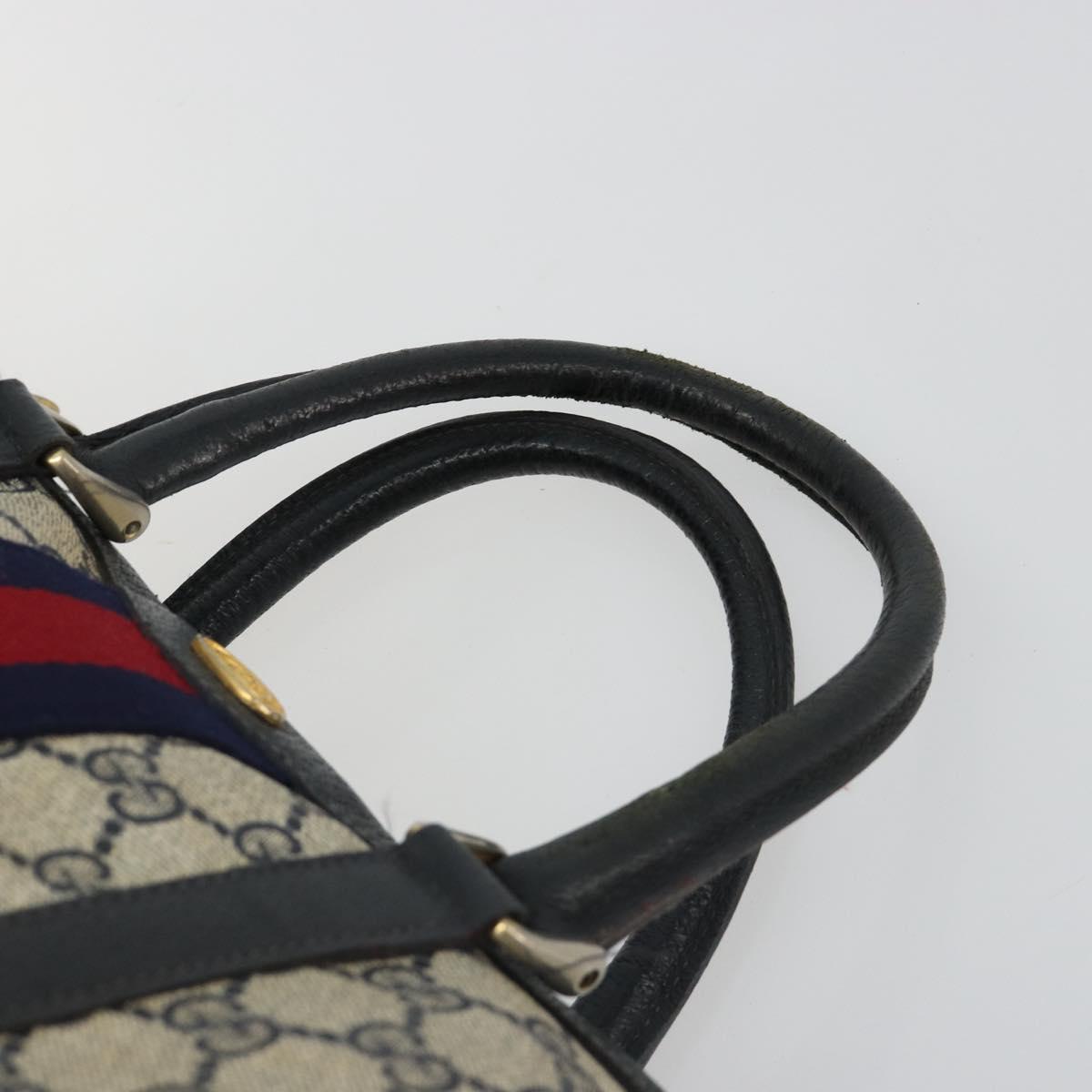 GUCCI GG Supreme Sherry Line Boston Bag PVC Navy Gold 012 3842 58 Auth 185029