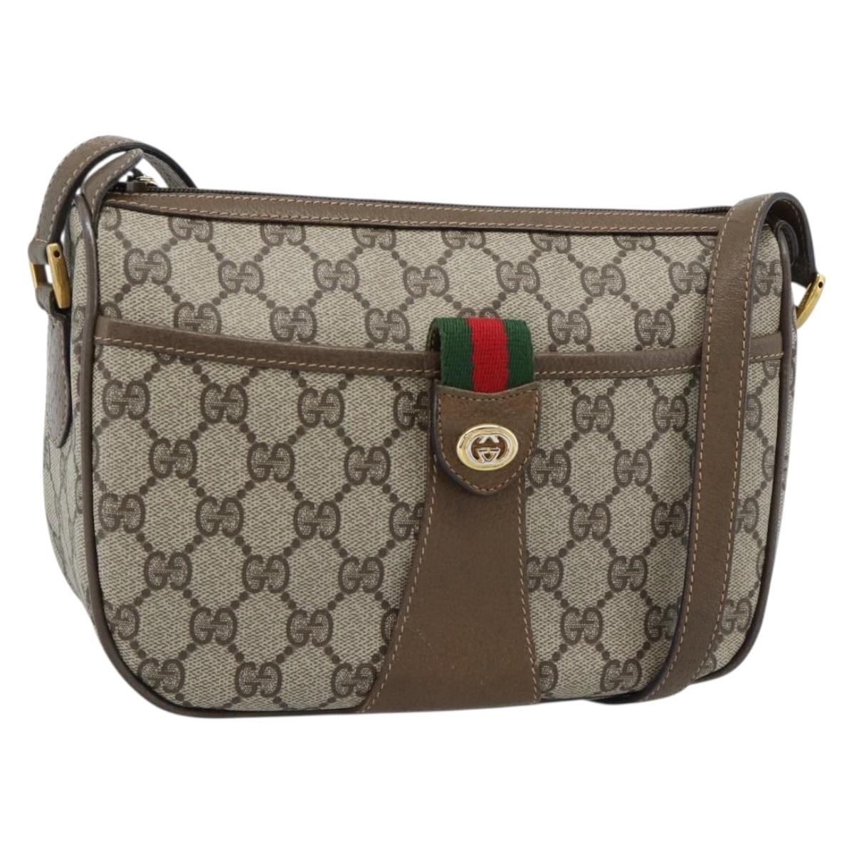 GUCCI GG Supreme Web Sherry Line Bag PVC Beige Gold 89 02 032 Auth 185030
