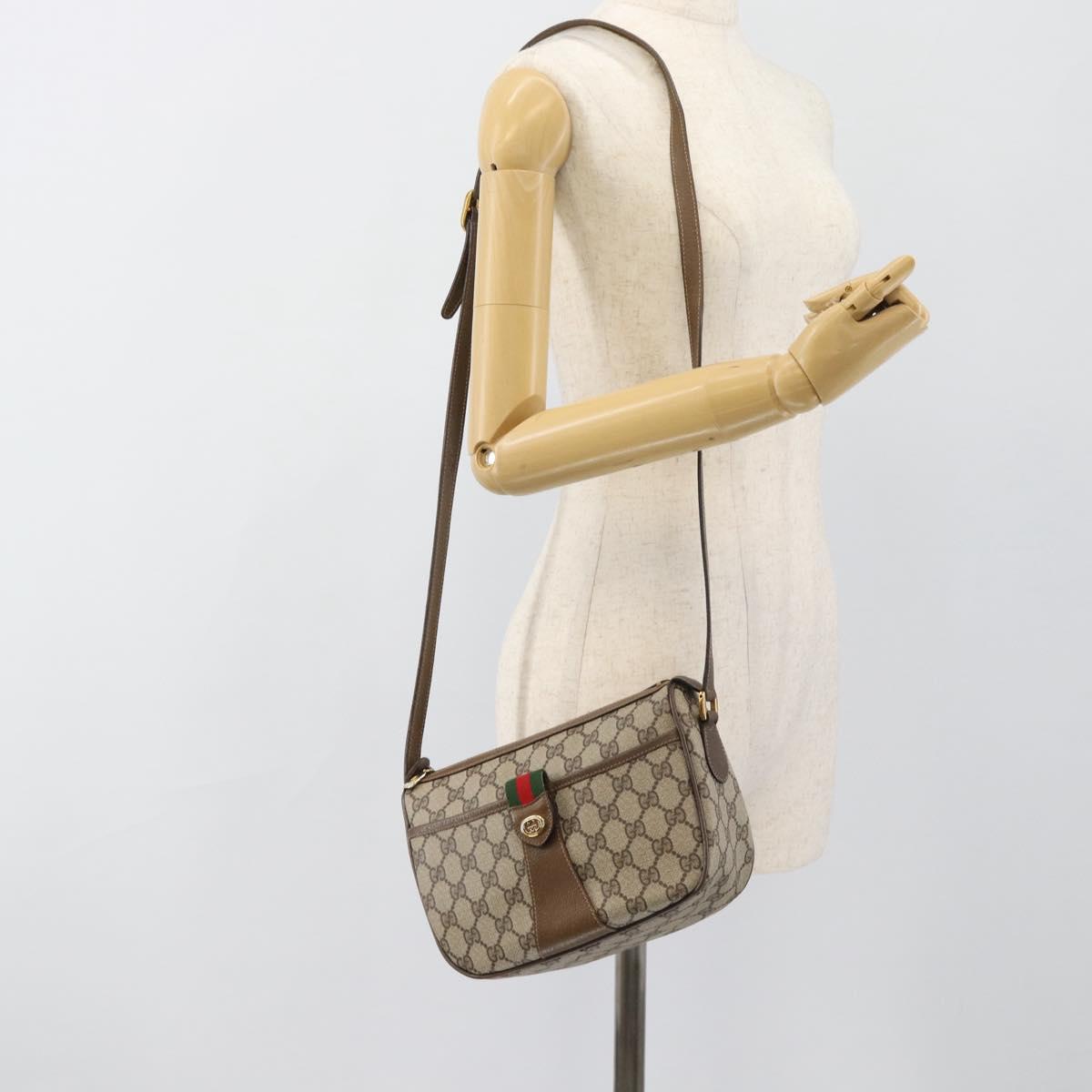 GUCCI GG Supreme Web Sherry Line Bag PVC Beige Gold 89 02 032 Auth 185030