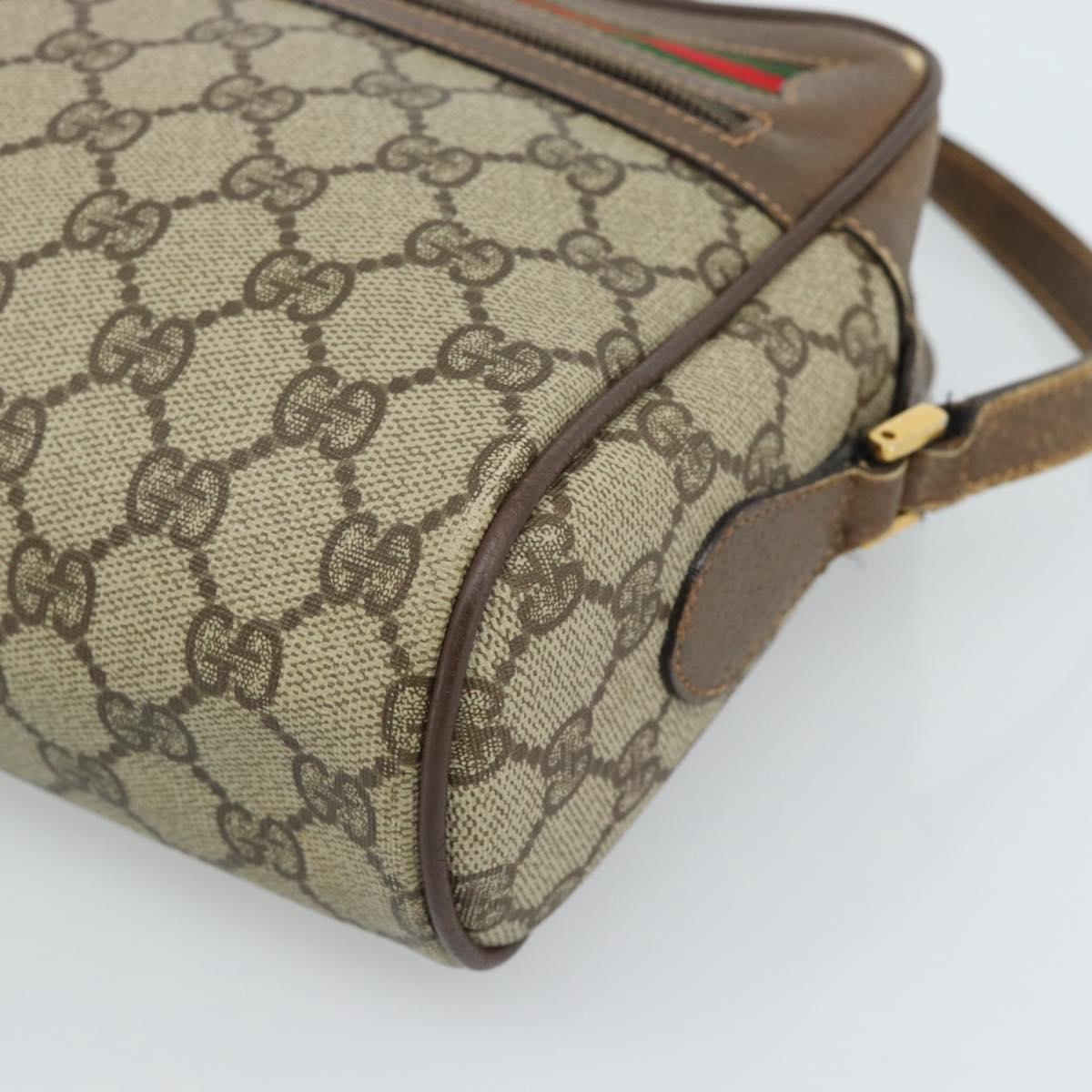GUCCI GG Supreme Web Sherry Line Bag PVC Beige Gold 001 56 6472 Auth 185031