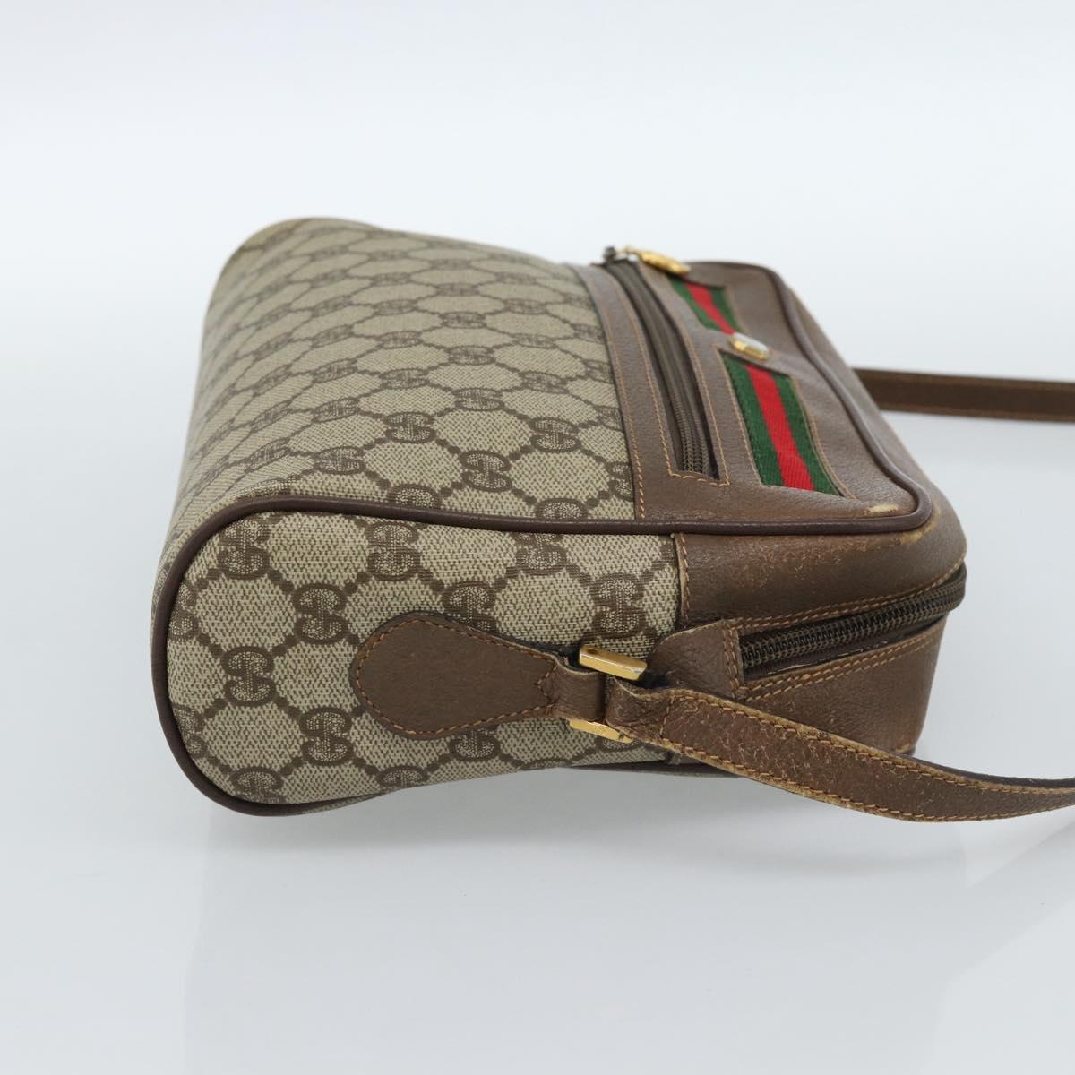 GUCCI GG Supreme Web Sherry Line Bag PVC Beige Gold 001 56 6472 Auth 185031