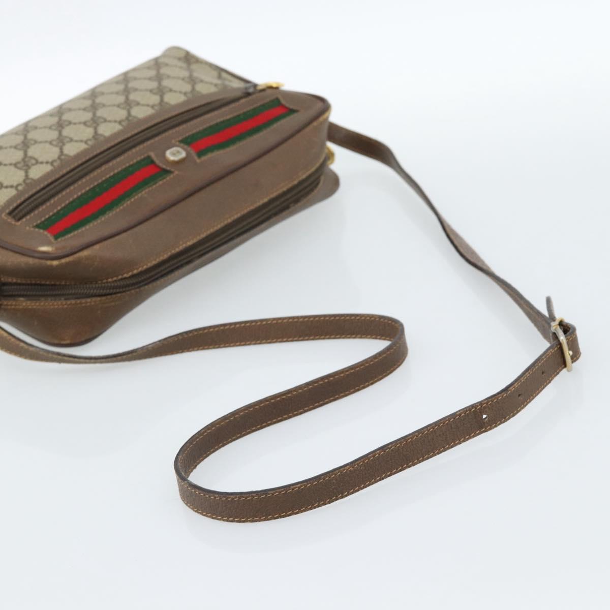GUCCI GG Supreme Web Sherry Line Bag PVC Beige Gold 001 56 6472 Auth 185031
